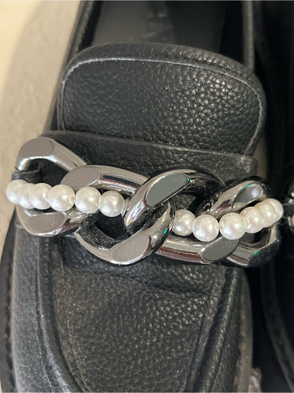 Ladies Karl Lagerfeld chunky black Gemsy slipon loafers silver pearl chain 7.5 - Picture 7 of 8